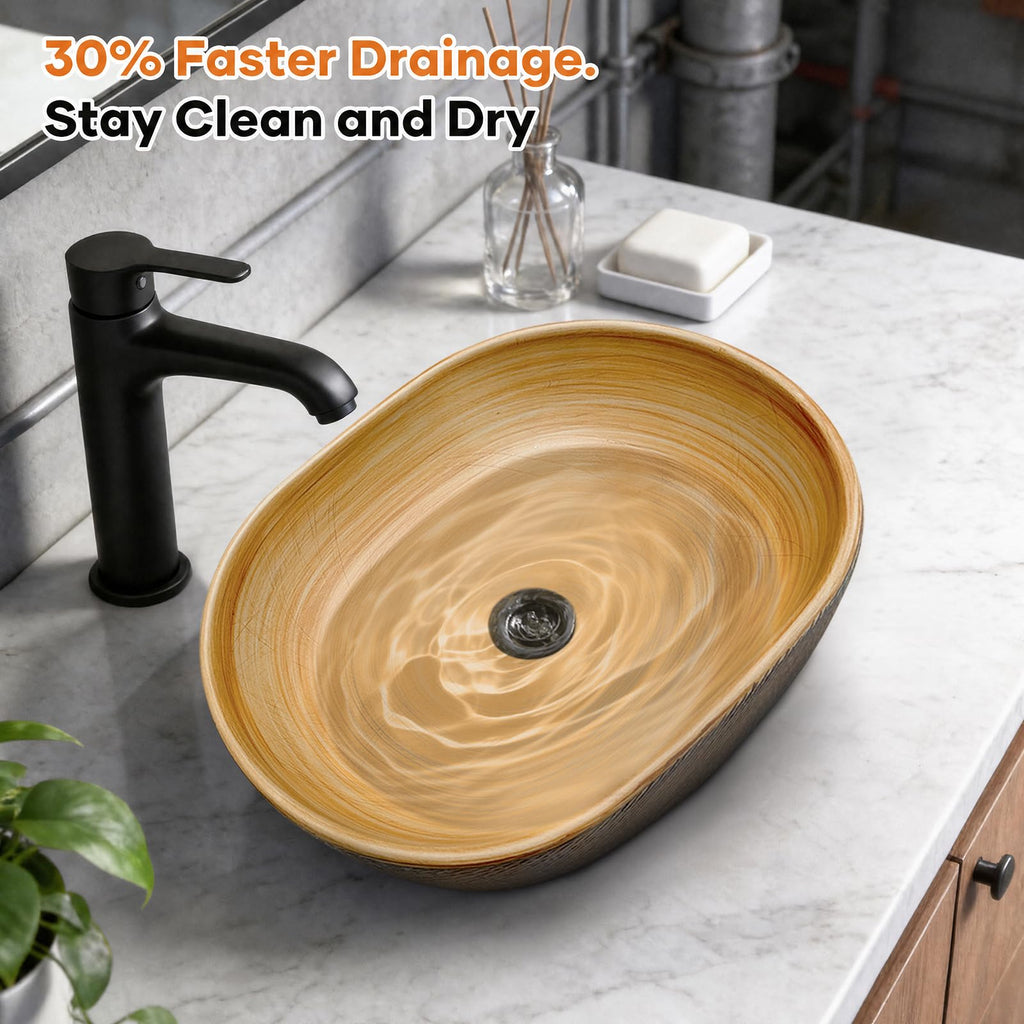 Ceramic Vessel Sink, Retro Round, 16.9" with Overflow