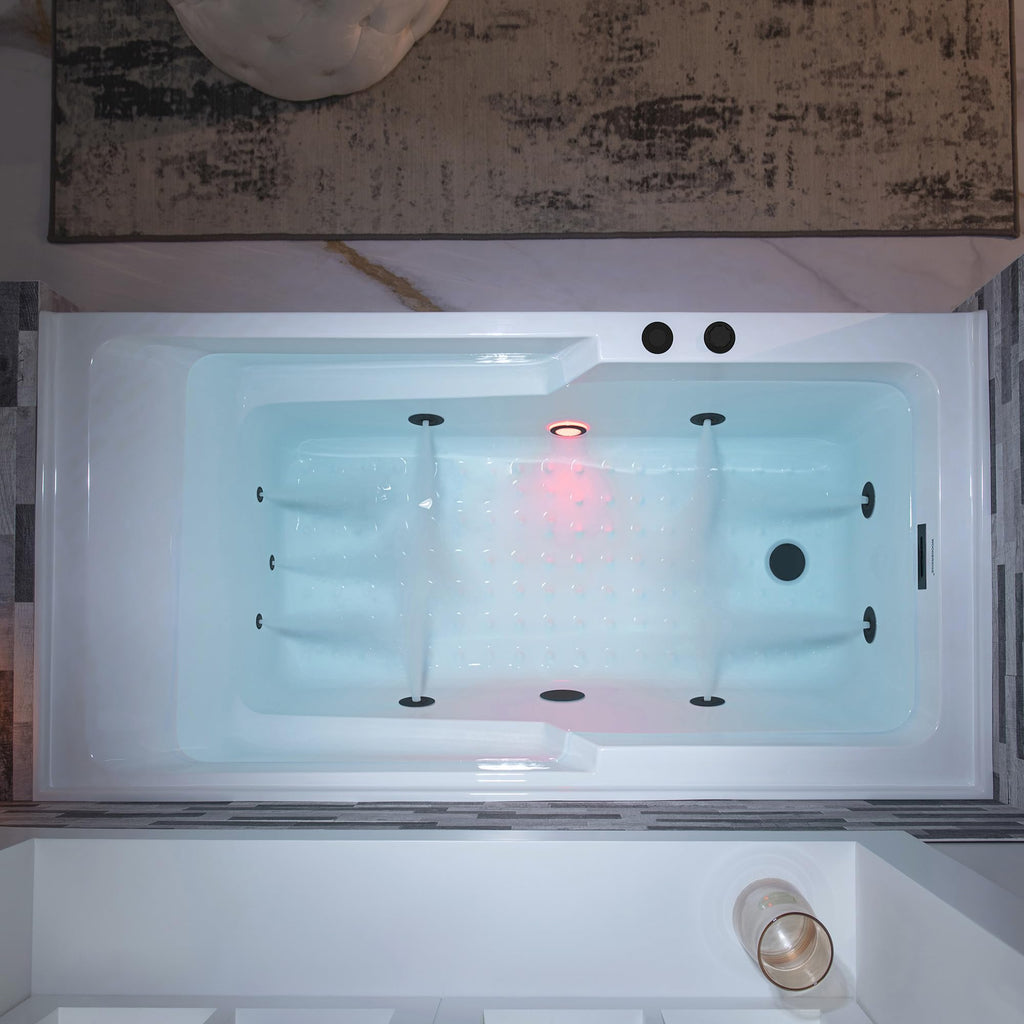 WOODBRIDGE 60" Alcove Acrylic Rectangular Whirlpool Heated Jetted Tub in White with Left Drain, Chrome pop-up Drain Included BS6030L