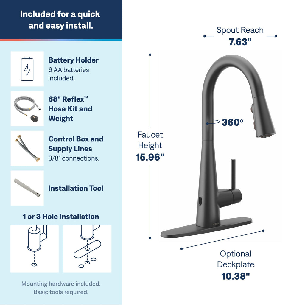Moen Sleek Oil Rubbed Bronze One-Handle High Arc Kitchen Faucet with Pulldown Sprayer Featuring Power Boost for a Faster Clean, 7864ORB
