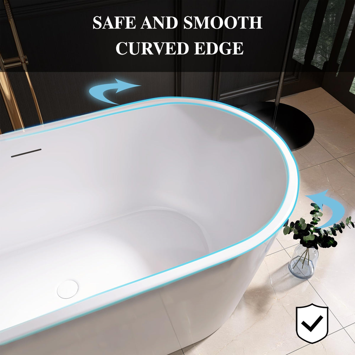 61" Freestanding Bathtubs, Acrylic Soaking Tubs for Adult, Integrated Overflow and Drain, cUPC Certified, Glossy White