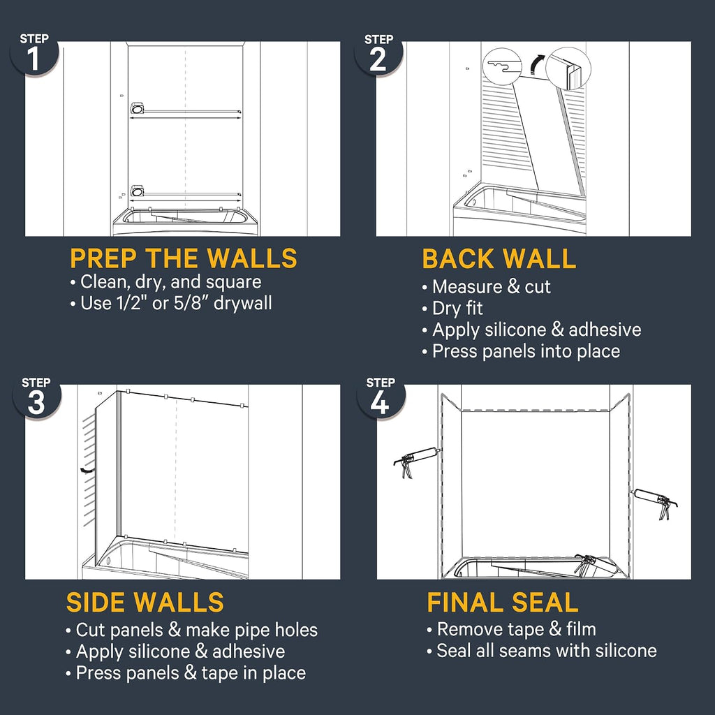 Bathtub Surround Kits - Waterproof Wall Panels - 60''32"60'' - Basalt