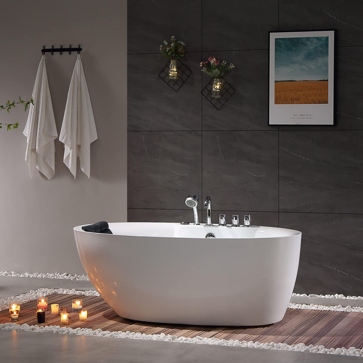 Empava 59" Freestanding Jetted Boat Shaped Whirlpool Bathtub, 8 Jets, ETL