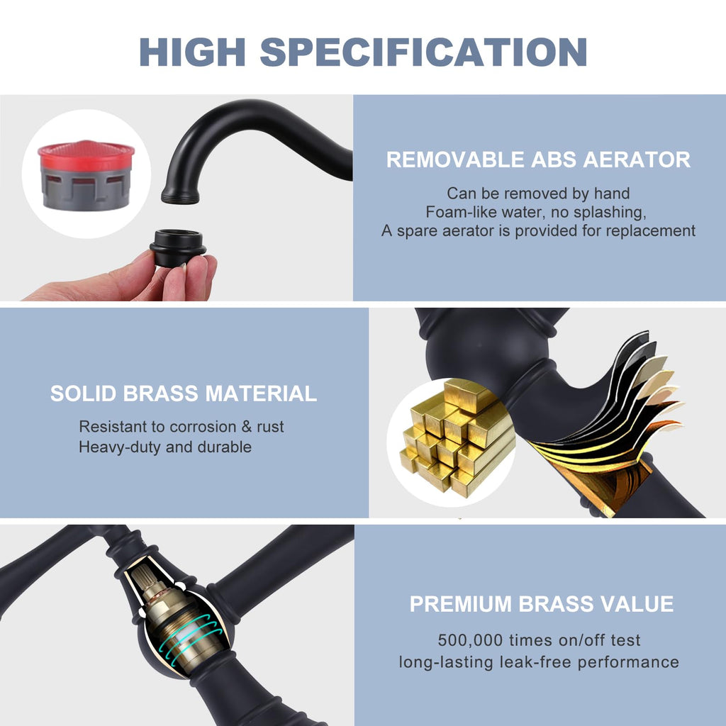 WOWOW Brass Bridge Kitchen Faucet 4 Hole with Side Sprayer, Brushed Gold