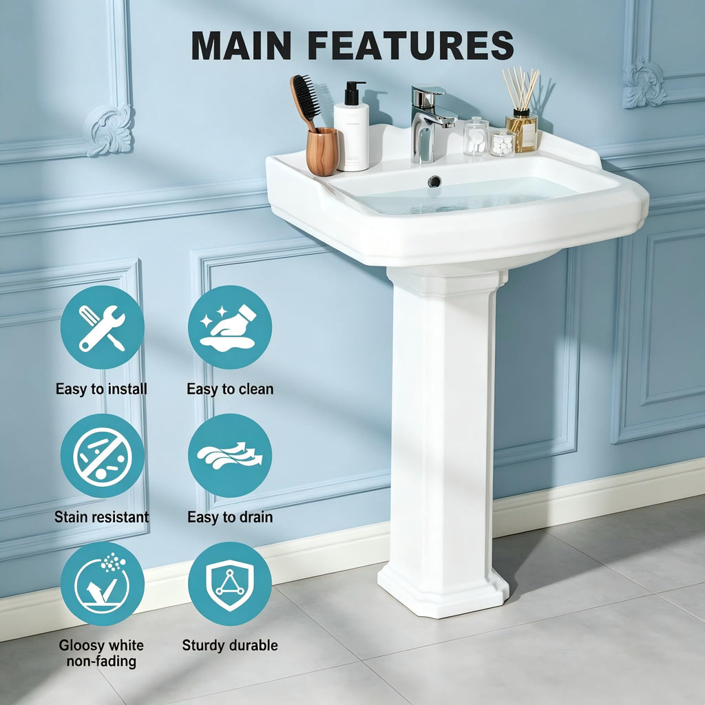 Garvee 20" W X 17" D W Bathroom Pedestal Sink, Pedestal Sink Combo