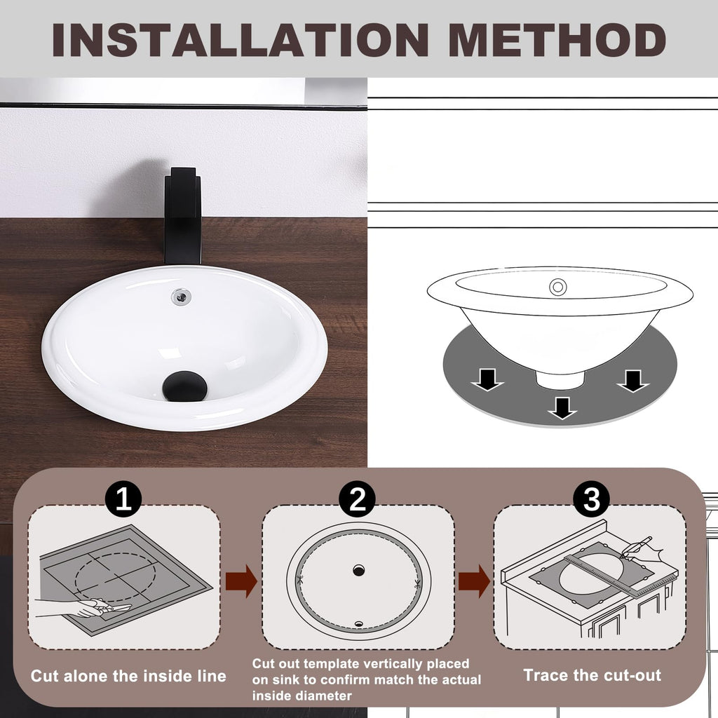 19 Inch Drop In Bathroom Vessel Sink with Overflow Rectangle White