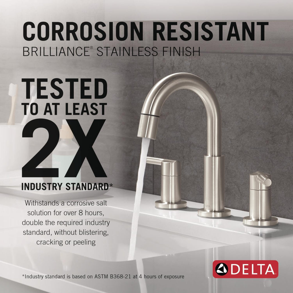 Delta Nicoli Brushed Gold Faucet 3 Hole, 8 Inch Widespread Bathroom Sink Faucet for Vanity, Push-Pop Drain Assembly, Champagne Bronze 35749LF-CZ