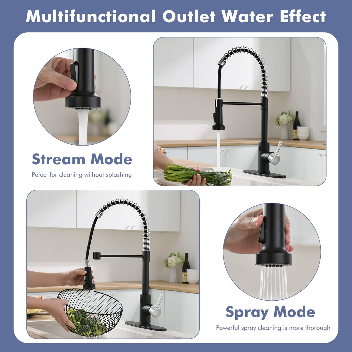 GIMILI Matte Black Touchless Kitchen Faucet with Spring Pull Down Sprayer