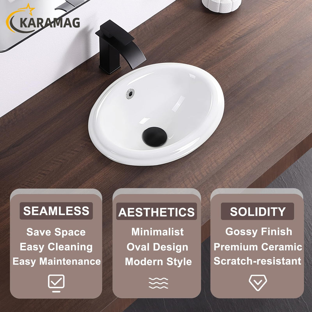19 Inch Drop In Bathroom Vessel Sink with Overflow Rectangle White