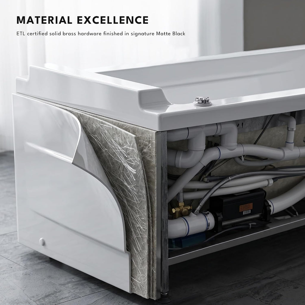 Empava Tub, 71" Jetted Bathtub with Air Bubble Massage & Inline Heater