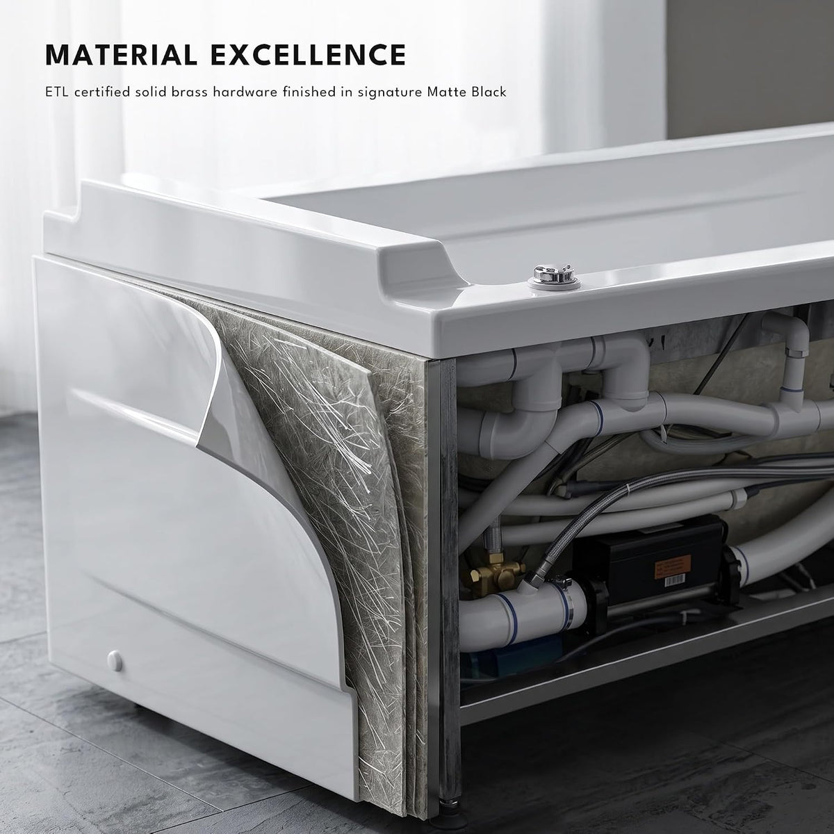 Empava Tub, 71" Jetted Bathtub with Air Bubble Massage & Inline Heater