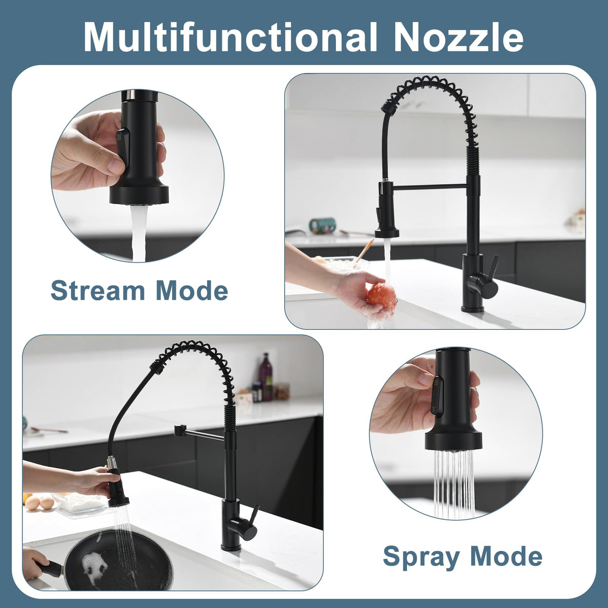 GIMILI Matte Black Touchless Kitchen Faucet with Spring Pull Down Sprayer