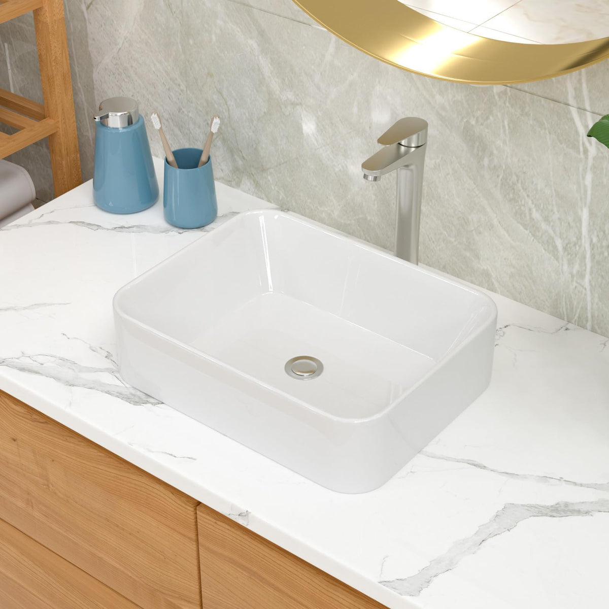 Lordear Wall Mount Bathroom Sink 21x12 Inch White Rectangle Sink with Overflow Porcelain Ceramic Floating Bathroom Vessel Sinks, Wall Hung Wash Hand Basin