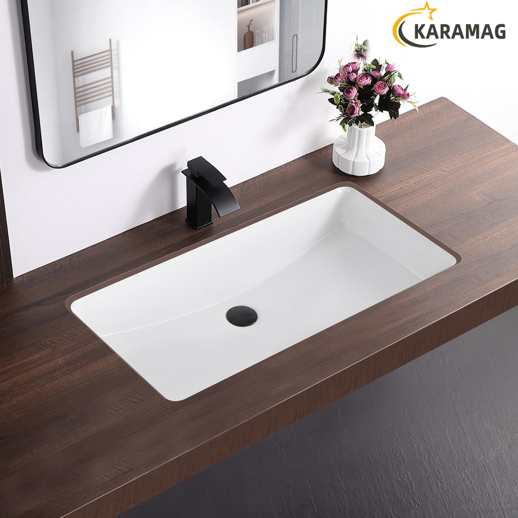 27 Inch Undermount Bathroom Sink with Overflow Rectangle Sinks