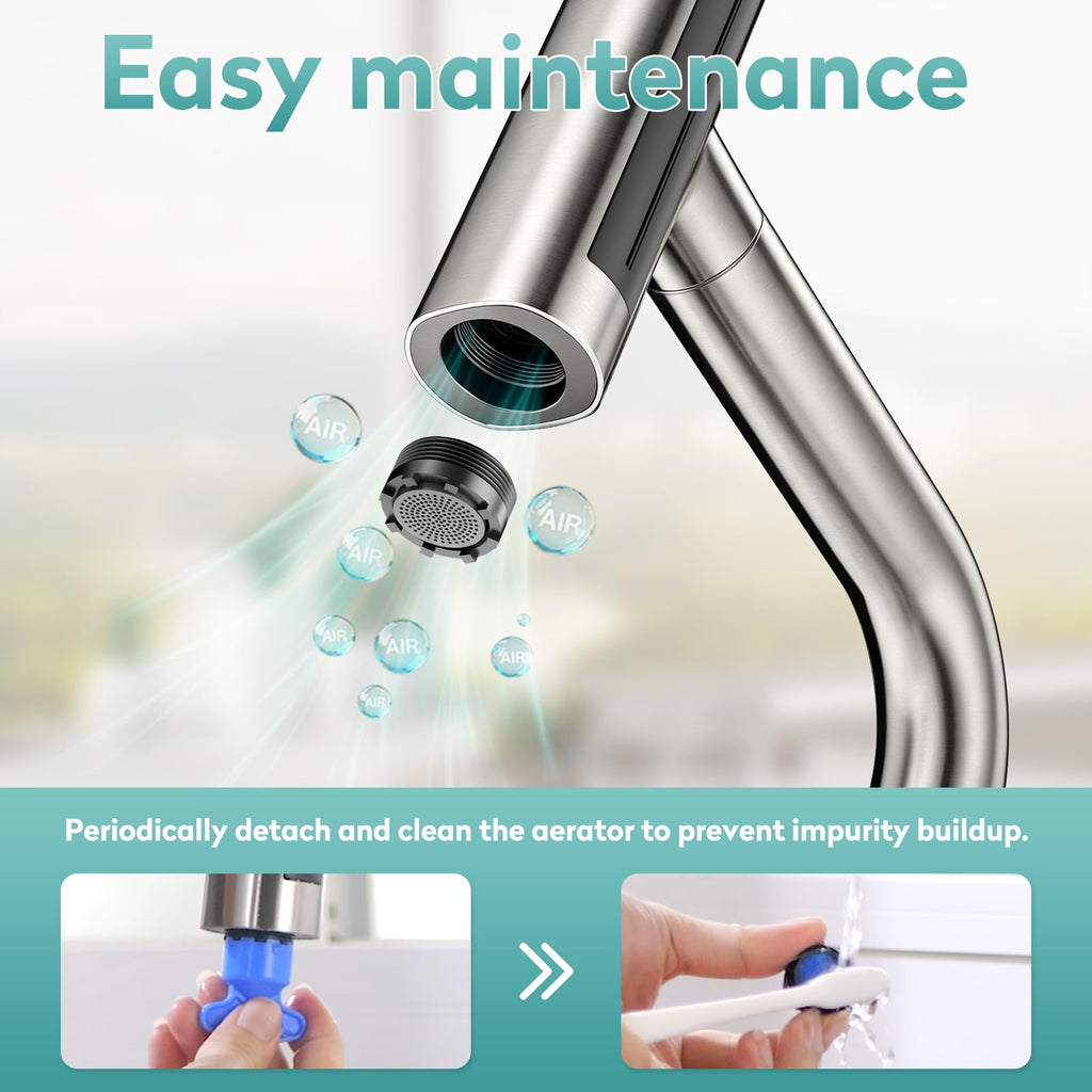 MIAOHUI Brushed Gold Kitchen Faucet with Glass Rinser, 4 Modes
