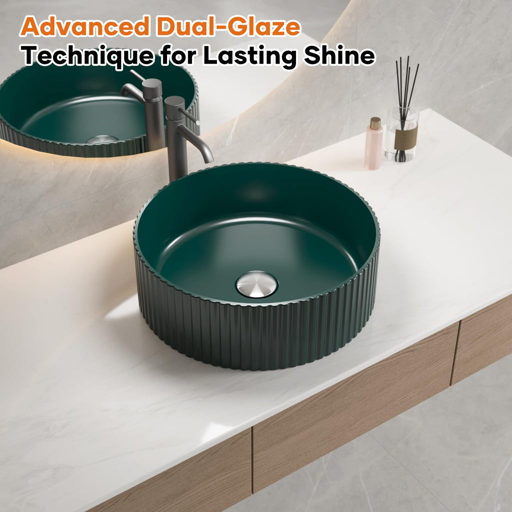 Ceramic Vessel Sink, Retro Round, 16.9" with Overflow