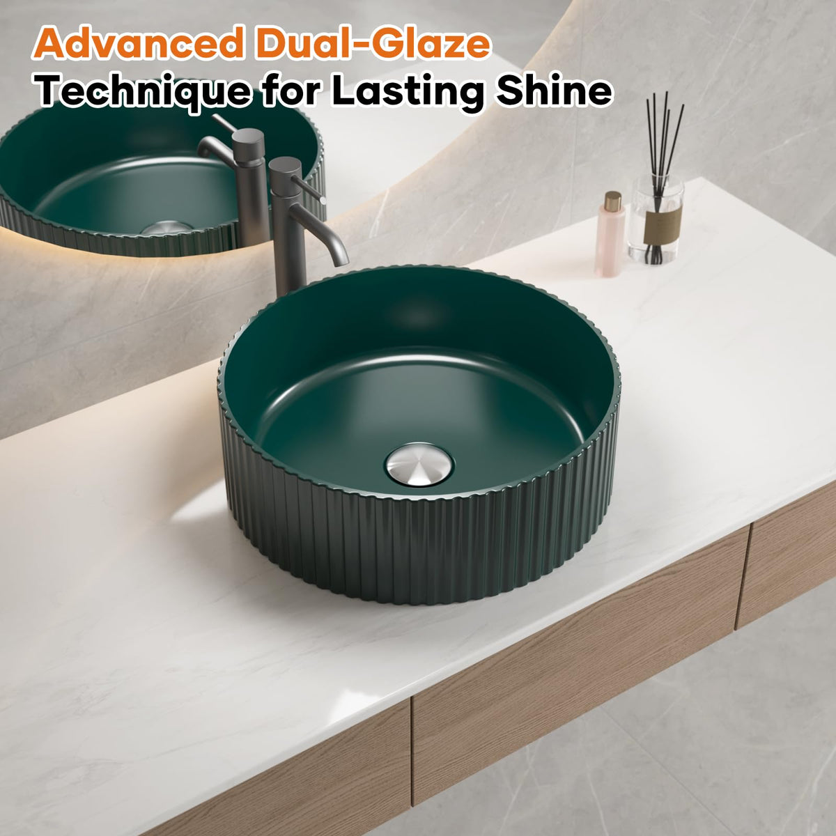 Ceramic Vessel Sink, Retro Round, 16.9" with Overflow