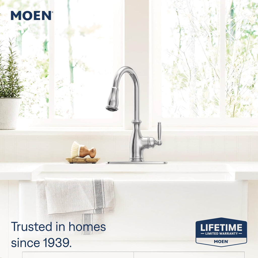 Moen Brantford Oil Rubbed Bronze Traditional One-Handle Kitchen Faucet with Pulldown Sprayer Featuring Power Boost and Reflex Docking System, 7185ORB