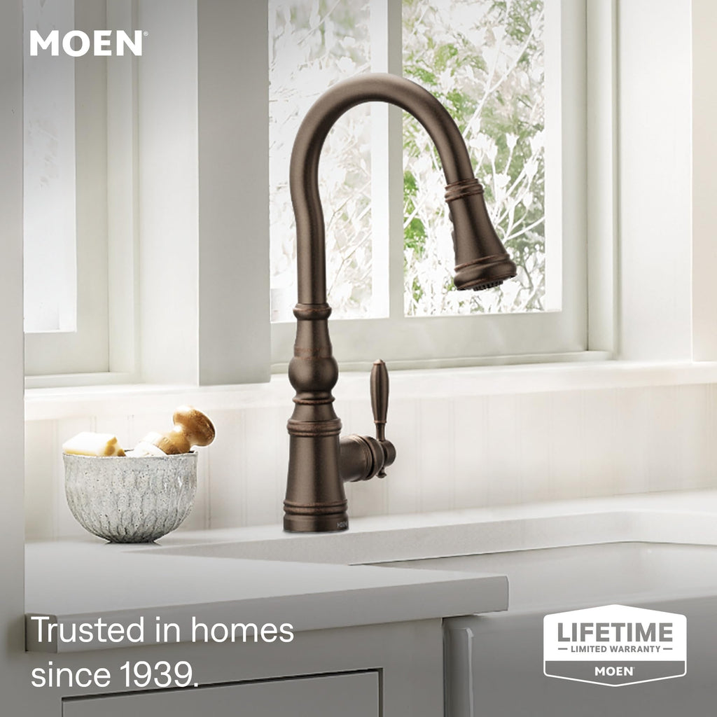 Moen Weymouth Oil Rubbed Bronze Motionsense Wave Touchless Kitchen Faucet, Traditional Spring Kitchen Sink Faucet with Pulldown Sprayer and Hands-Free Sensor, S73104EWORB