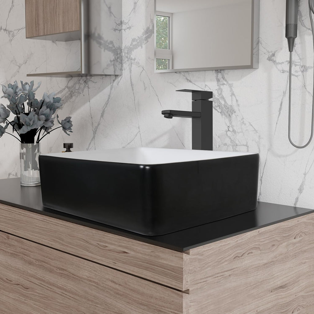 Ceramic Bathroom Sink, Black 19" x 15" Above Counter Porcelain Vessel Sink