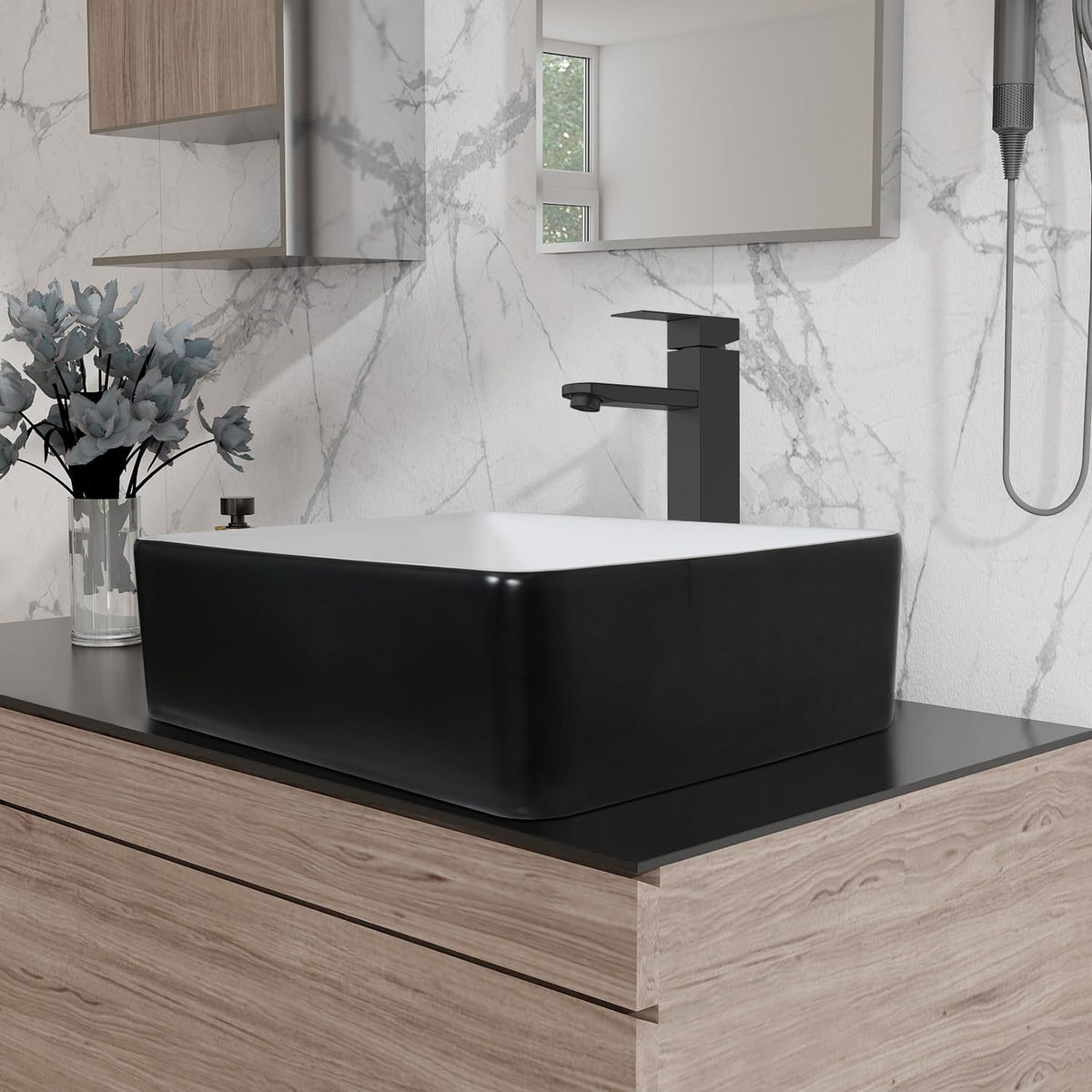 Ceramic Bathroom Sink, Black 19" x 15" Above Counter Porcelain Vessel Sink