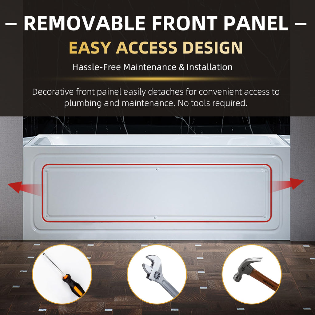 WOODBRIDGE 60" x 32" Alcove Acrylic Rectangular Whirlpool and Air Heated Tub in White with right Drain, Matte Black Finish Trim and Drain Kit Included, DF631-R-MB02