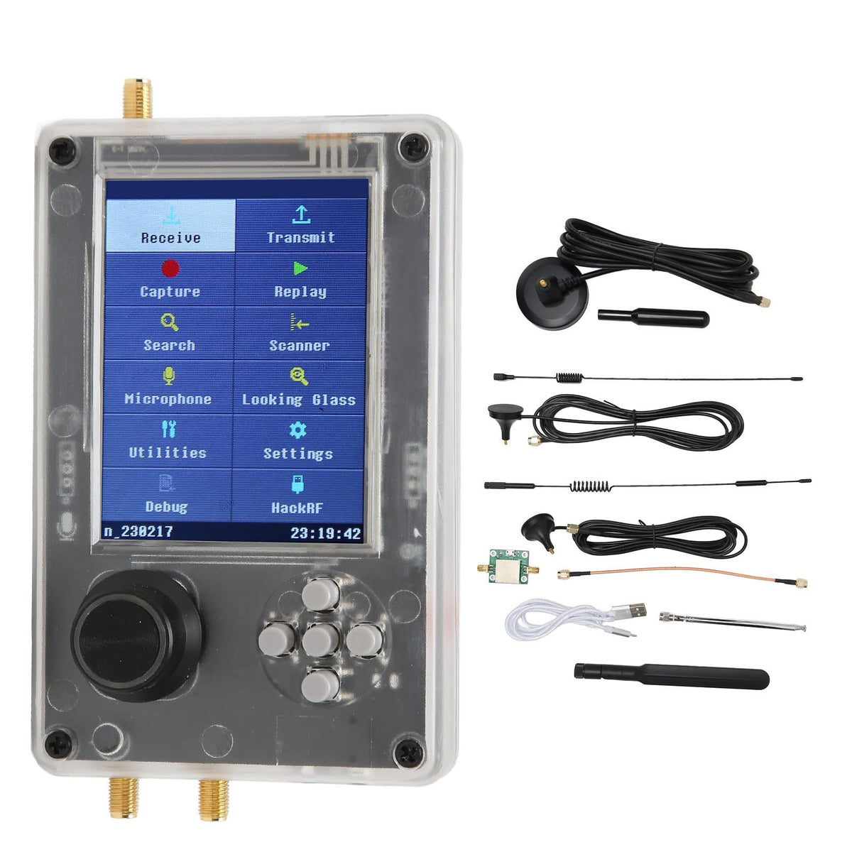 SMA Software Defined Radio with Dipole Antenna Kit 3.2 Inch TFT Screen 2000mAh Battery SDR Radio Receiver Assembled for Monitoring Ship Car (Host, USB, Antenna)