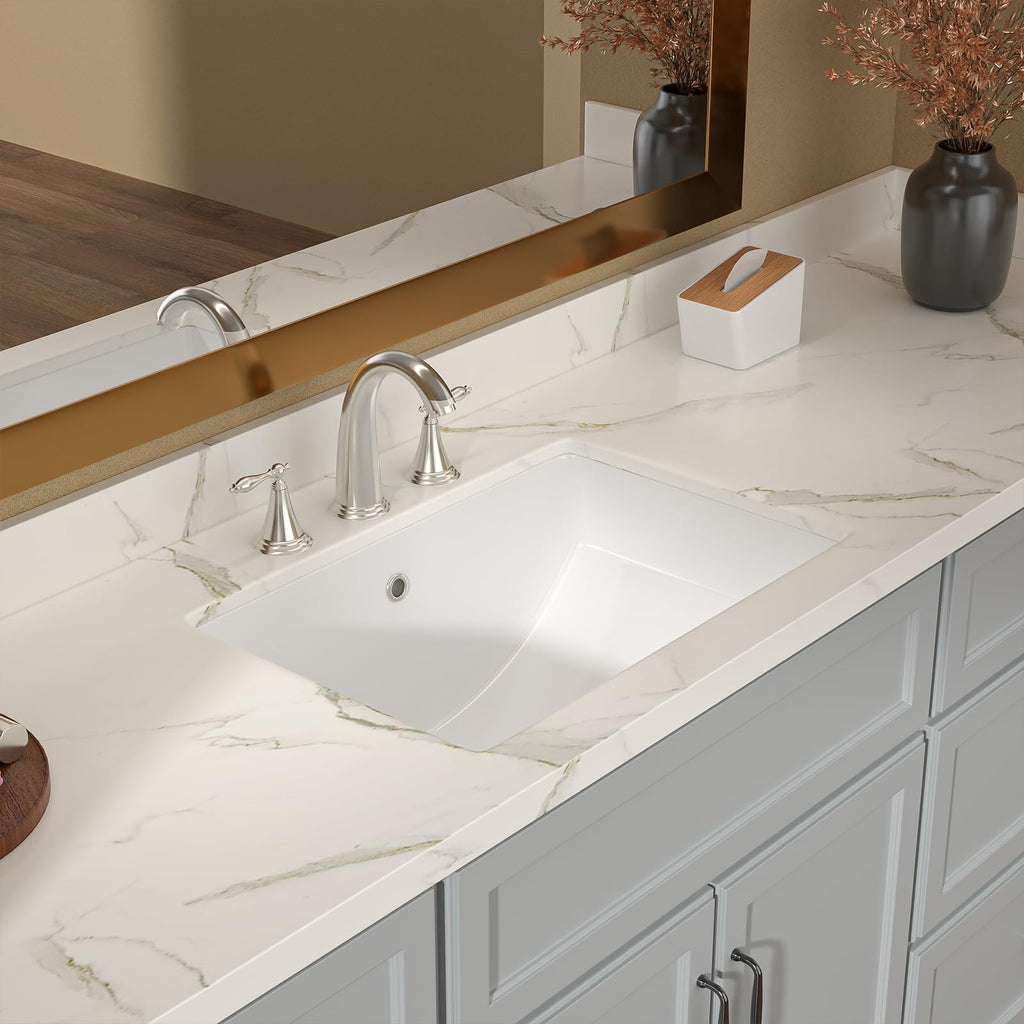 Lordear 17x12 Inch Undermount Bathroom Sink (Installation Size: 15"x10") Vanity Small Sinks Rectangle Pure White Porcelain Ceramic Bath Lavatory Vanity Sink Basin with Overflow