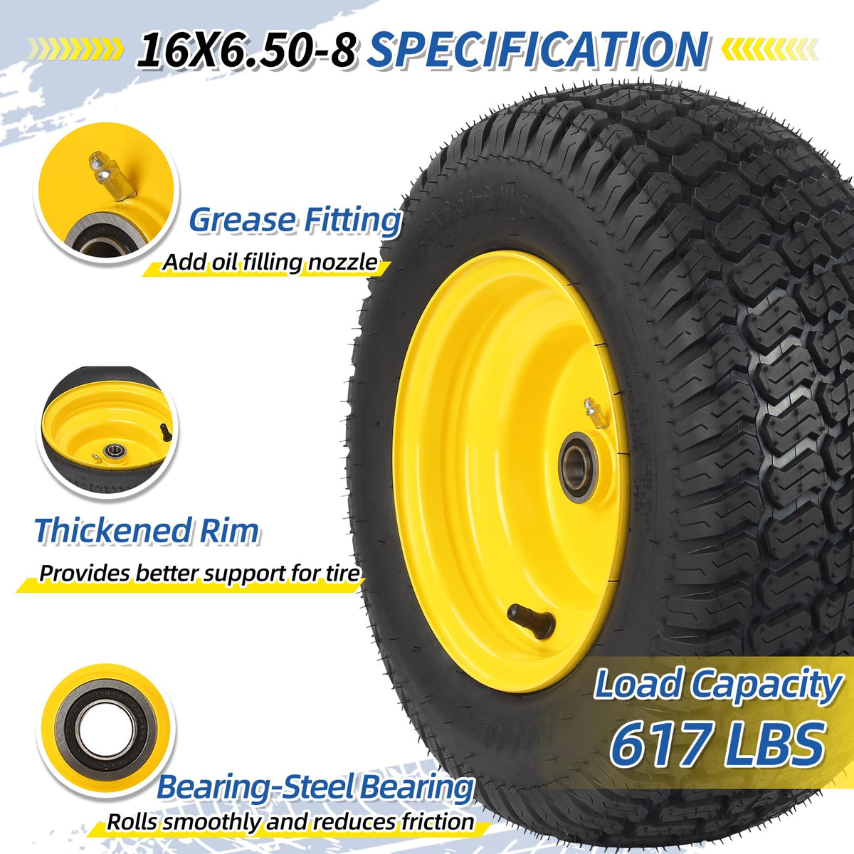 GICOOL 20x10.00-8 Lawn Mower Tire and Wheel, 3/4" Borehole, and 3/16" Keyway, 3.5" Offset Hub, 4 Ply Tubeless Tire, Replacement 20x10-8nhs Riding Lawn Mower and Tractor Rear Tire and Wheel Assemblies