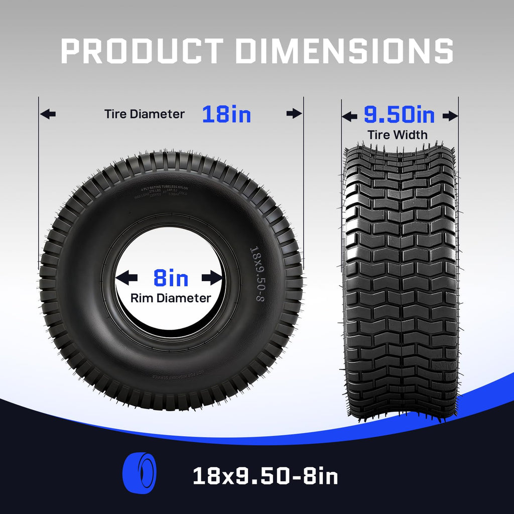 20x8.00-8 Lawn Mower Tire, 4 Ply,Tubeless, 2 Pack
