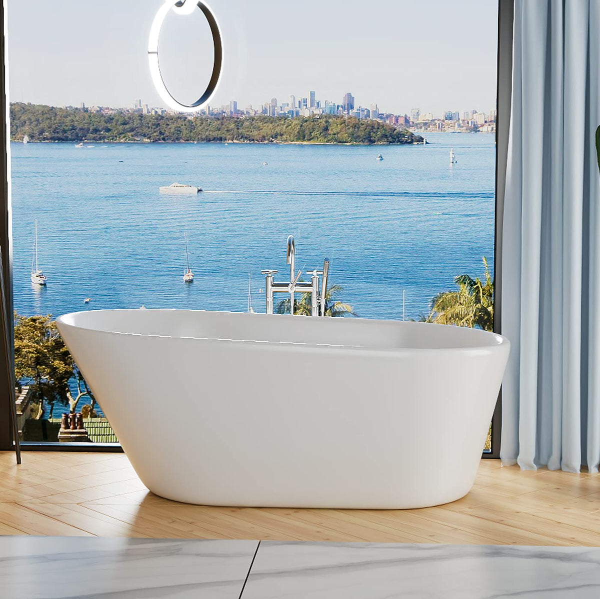 62" Lucite Acrylic Freestanding Bathtub, Double Slipper Soaking Tub