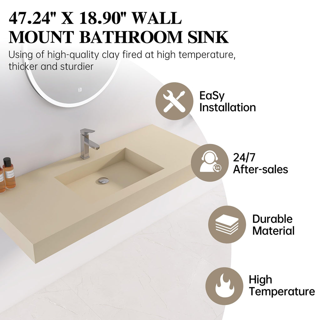 47" Wall Mount Sink, Artificial Stone Bathroom Sink, Single Hole