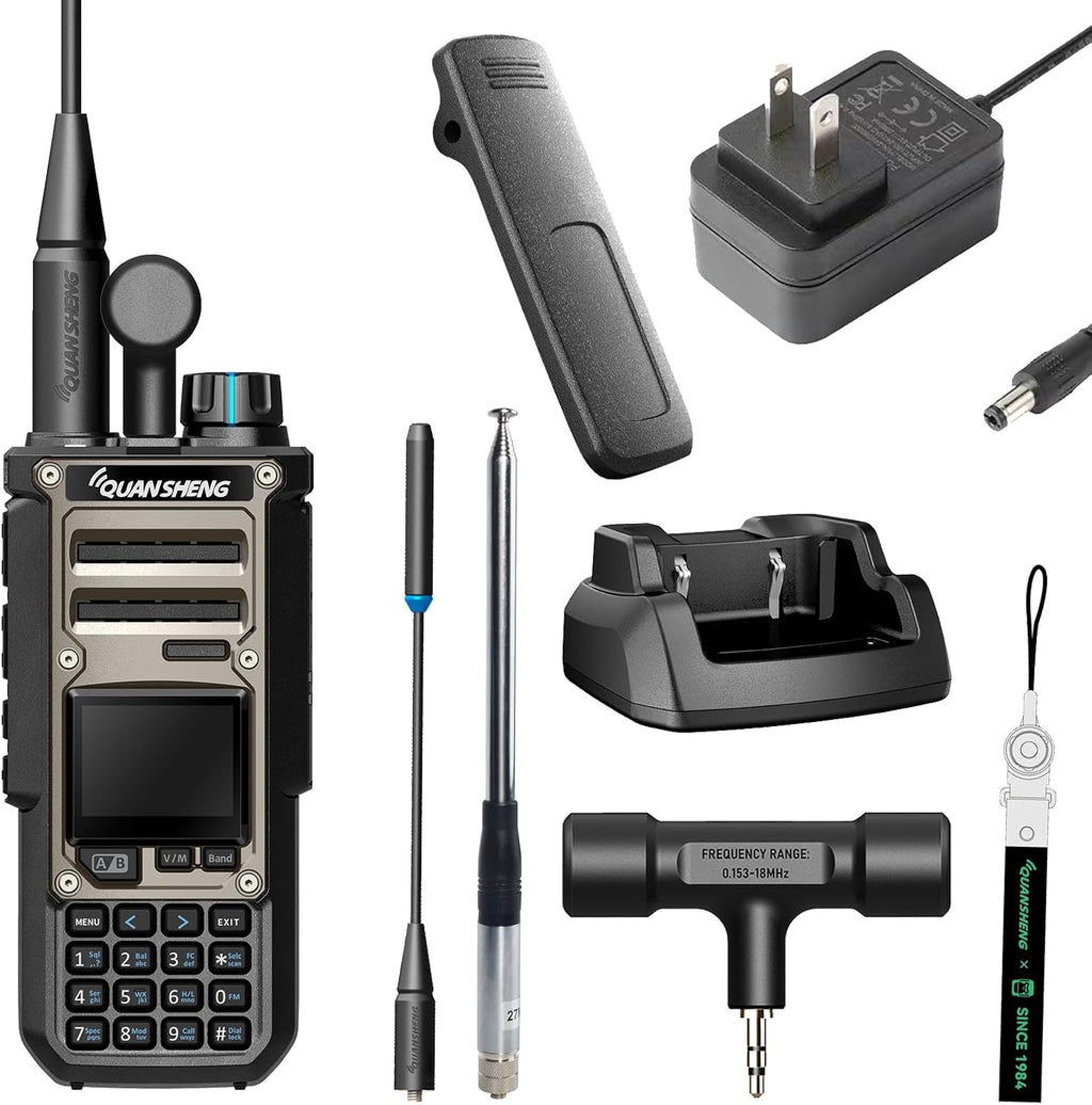 QuanSheng TK11(8) Multi-Band Walkie Talkie - 10W, NOAA Weather Alerts, 999 CH, Frequency Meter, Type-C Charging & 3000mAh Battery for Outdoor, Hiking, Emergency with Telescopic Antenna