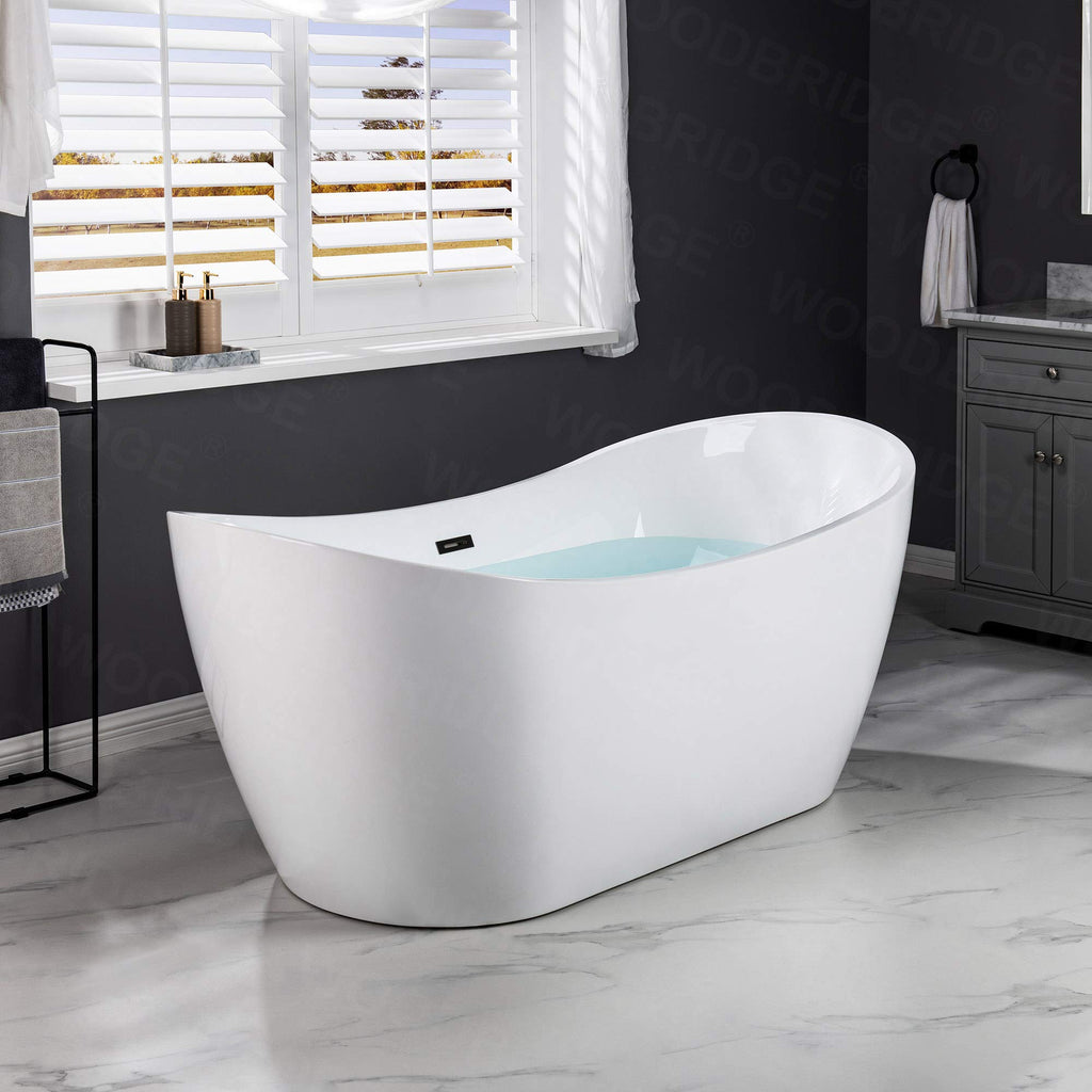 WOODBRIDGE 71"Freestanding White Acylic Soaking Bathtub with Brushed Nickel Drain and Overflow,B0017-BN