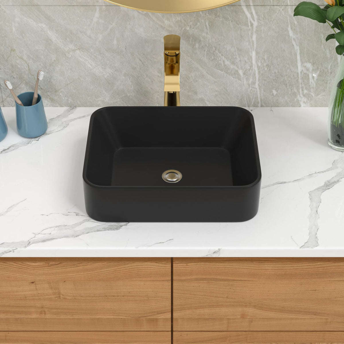 Bathroom Vessel Sink 19"x15" Rectangle Sink Above Counter White Porcelain Ceramic Modern Vanity Sink Art Basin with Faucet Hole