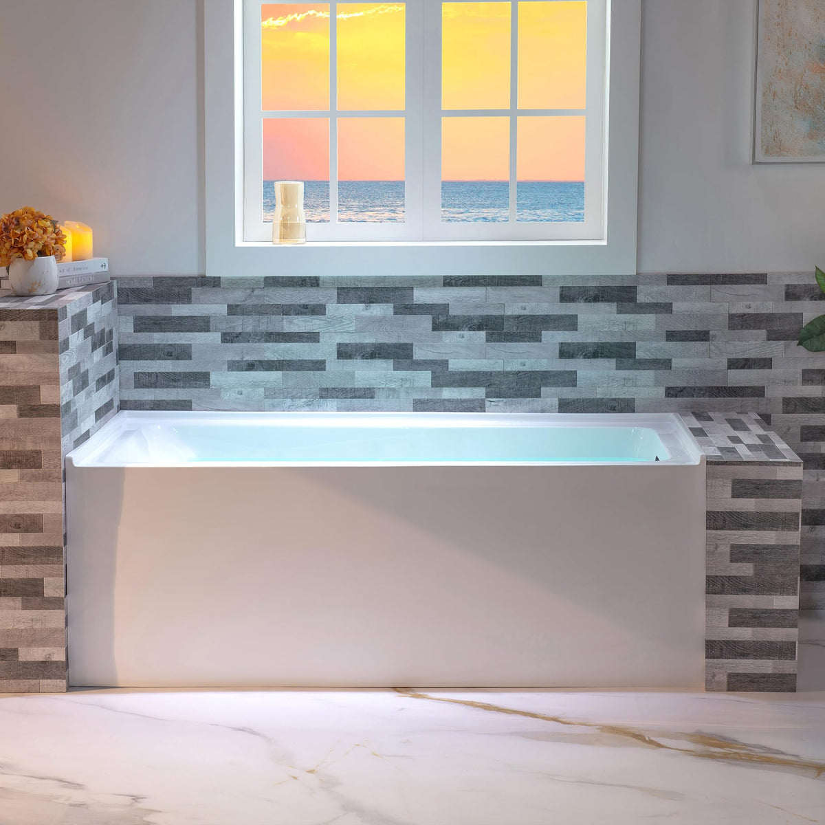 WOODBRIDGE 60" Acrylic Rectangular Alcove Soaking Bathtub in White with Left Drain, Brushed Nickel pop-up Drain Included, LB428-L