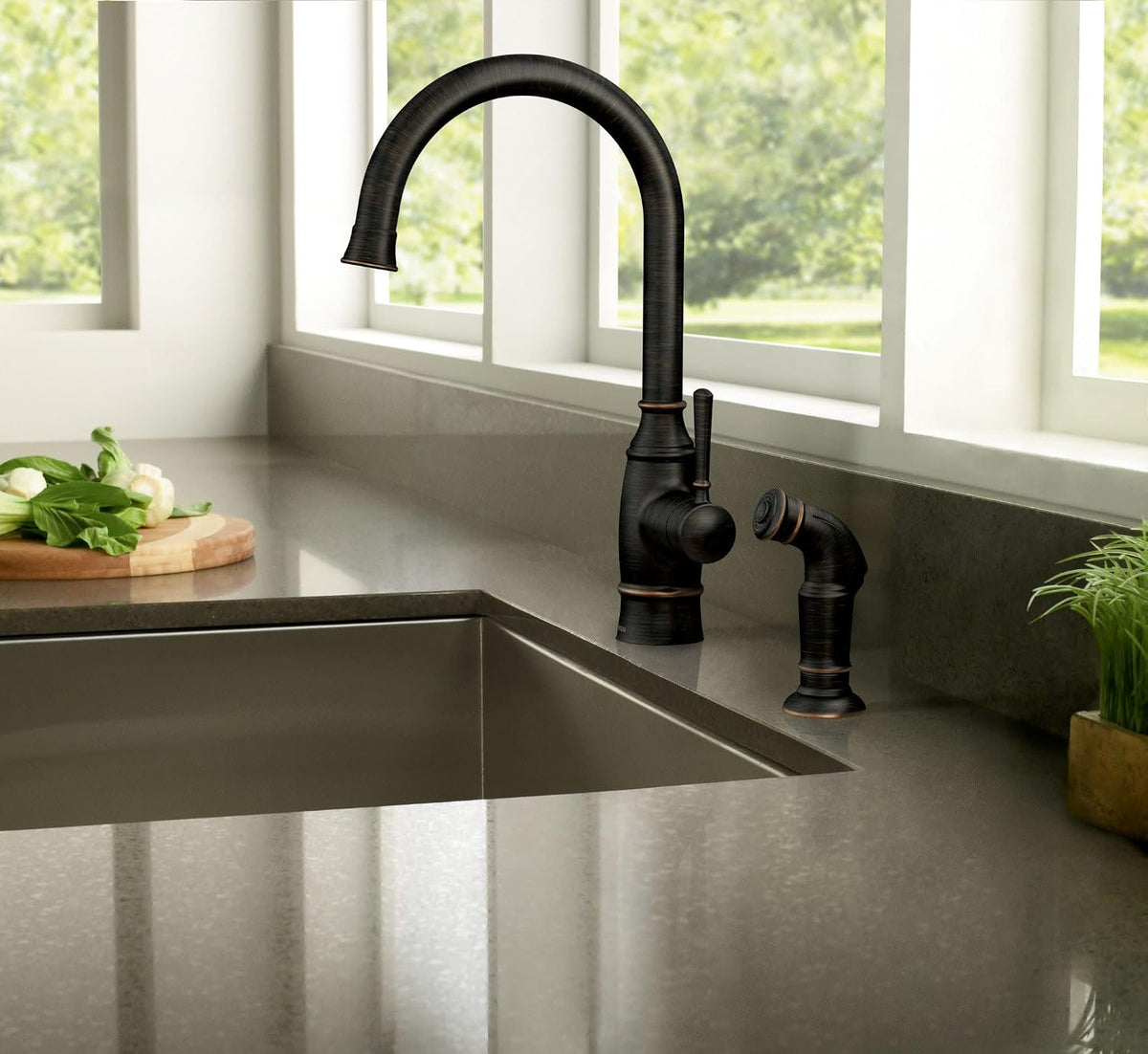 Moen Noell 1-Handle Kitchen Faucet with Side Sprayer, 87506BRB