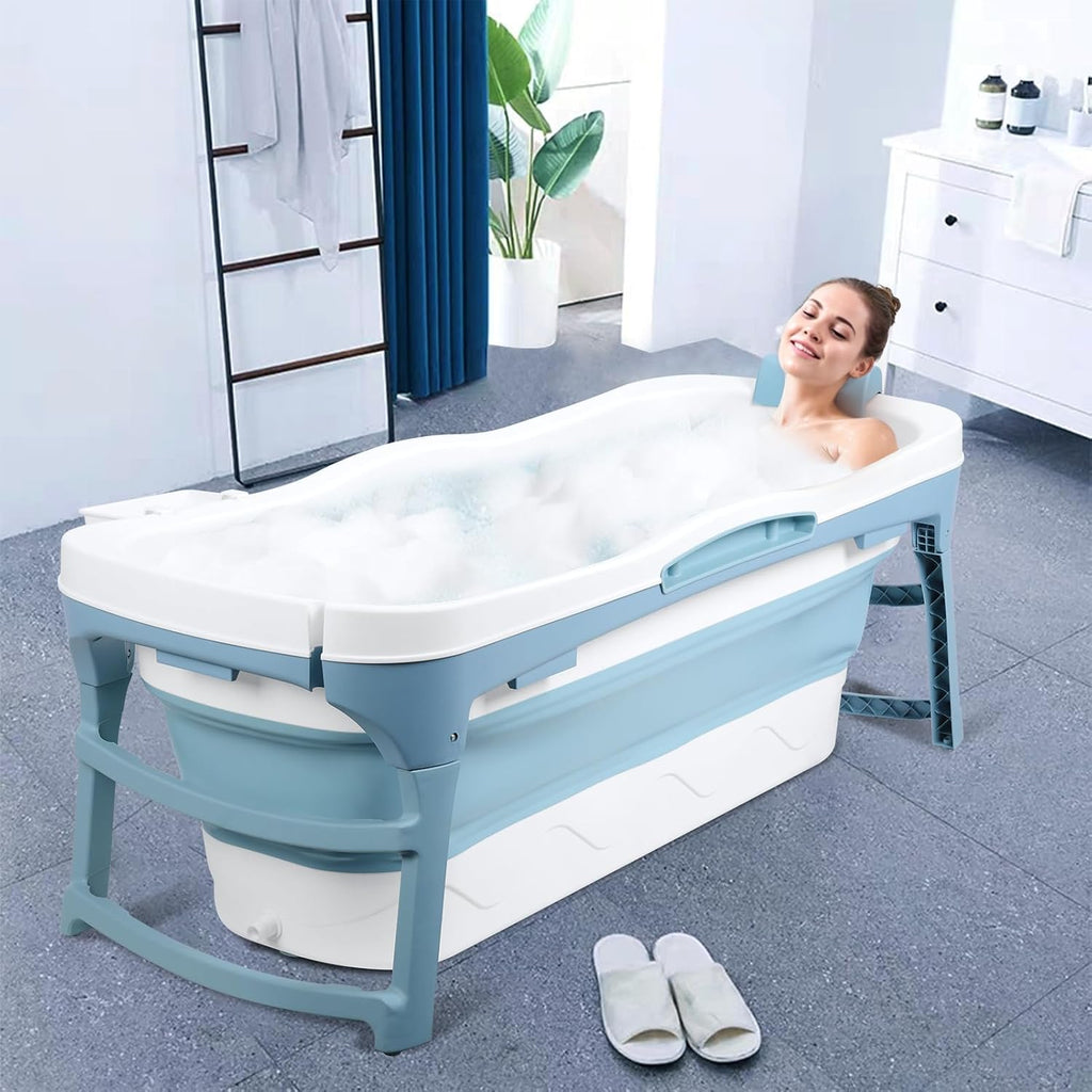 51" Large Foldable Bathtub for Adult[No Installation] - Portable Bathtub for Shower Stall | Collapsible Bath Tub with Dual Drains for Shower | Bathroom Freestanding Bathtubs | Ice Hot Bath Tubs