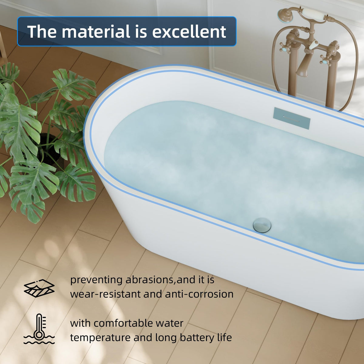 67'' Acrylic Freestanding Bathtub, Extra-Deep Soaking Free Standing Tub for Luxurious Bathing Experience, with Chrome Drain, for Main Bathroom, Black & White