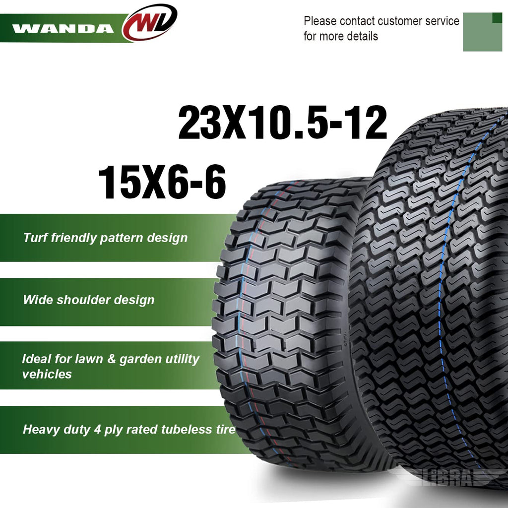 WANDA 4PC Lawn Mower Turf Tires 15x6-6 Front & 20x10-8 Rear 4PR-13016/13040
