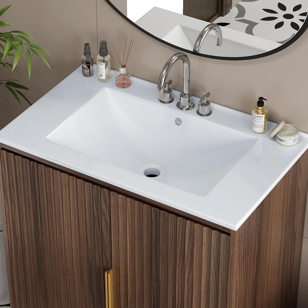 VINGLI 24 In Vanity Top Sink,1 Pre-Drilled Standard 1 3/8" Faucet Hole,1 3/4" Diameter of Center Hole,24 Inch Modern Rectangular Ceramic Single Sink Basin Vanity Top, 24"Wx18.1"Dx6.7"H,White