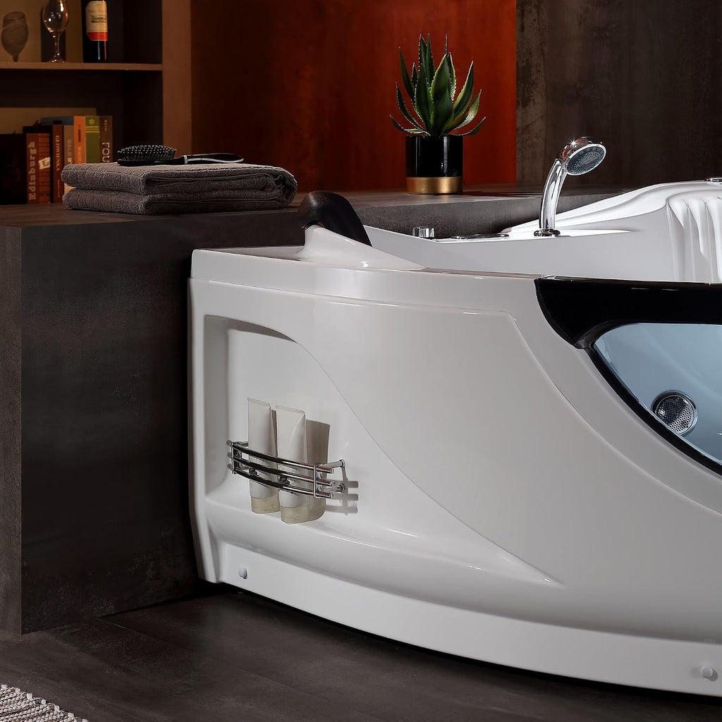 Empava 59" Corner Whirlpool Tub, Jetted Bathtub for 2 Person