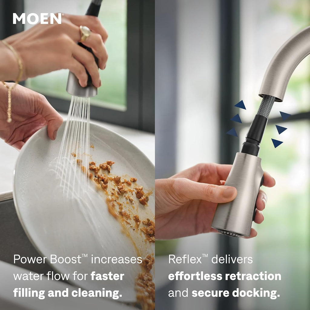 Moen Arbor Spot Resist Stainless One-Handle Pulldown Kitchen Faucet with Sprayer and a Reflex Docking System, Kitchen Sink Faucet Featuring Power Boost for a Faster Clean, 7594SRS
