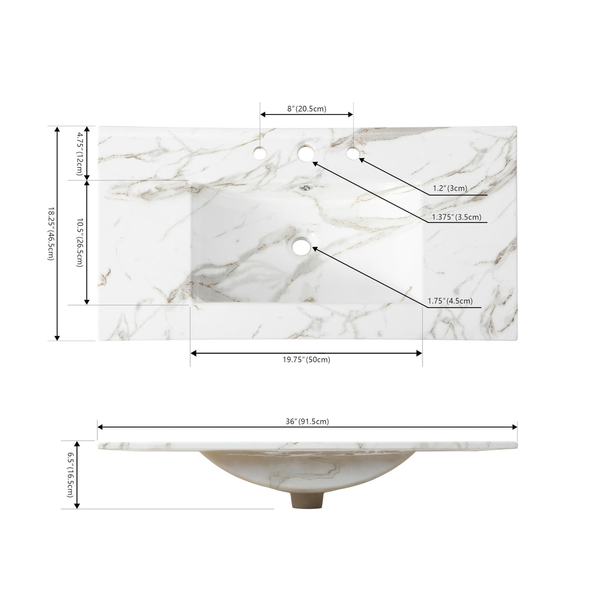 JONATHAN Y Ancillary 30" Bathroom 3-Hole Sink Top, White