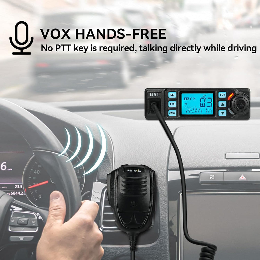 Retevis RT85 Walkie Talkies Long Range, Dual Band Ham Radio(2 Pack), 1400 mAh Battery, Bundle with Retevis MB1 CB Radio(1 Pack), AM/FM CB Radio Kit with Antenna, 2 Way Radio for Car Traveling