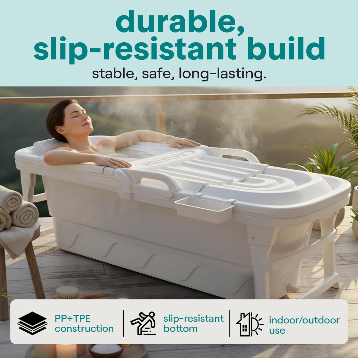 Serenelife 59" Portable Bathtub for Adults â Large Foldable Ice Bath Tub for Cold Plunge & Hot Spa, Freestanding Soaking Tub for Indoor/Outdoor, Athlete Recovery & Family Use, 440lbs Capacity