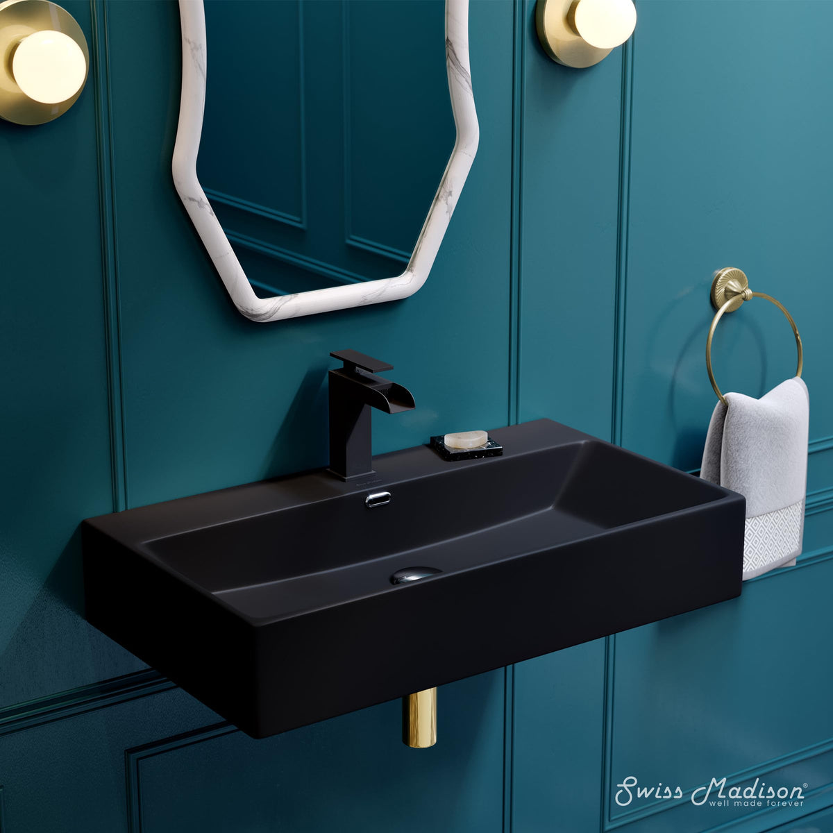 Claire 30" Rectangle Wall Mount Bathroom Sink in Glossy White