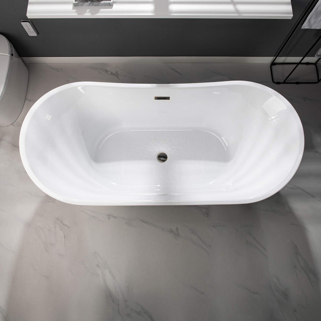 WOODBRIDGE 67" Acrylic Freestanding Bathtub Contemporary Soaking White Tub with Matte Black Overflow and Drain,B0010-MB-Drain &O