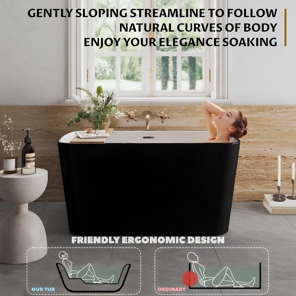 49" Acrylic Freestanding Bathtub - Japanese Square Soaking Tub with Built-in Seat & Toe-Tap Drain, Glossy White Finish, CUPC Certified