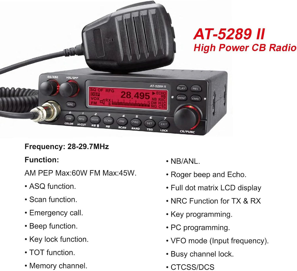 High Power 50W Transceiver 10 Meter Mobile Ham Radio AT-5289 II