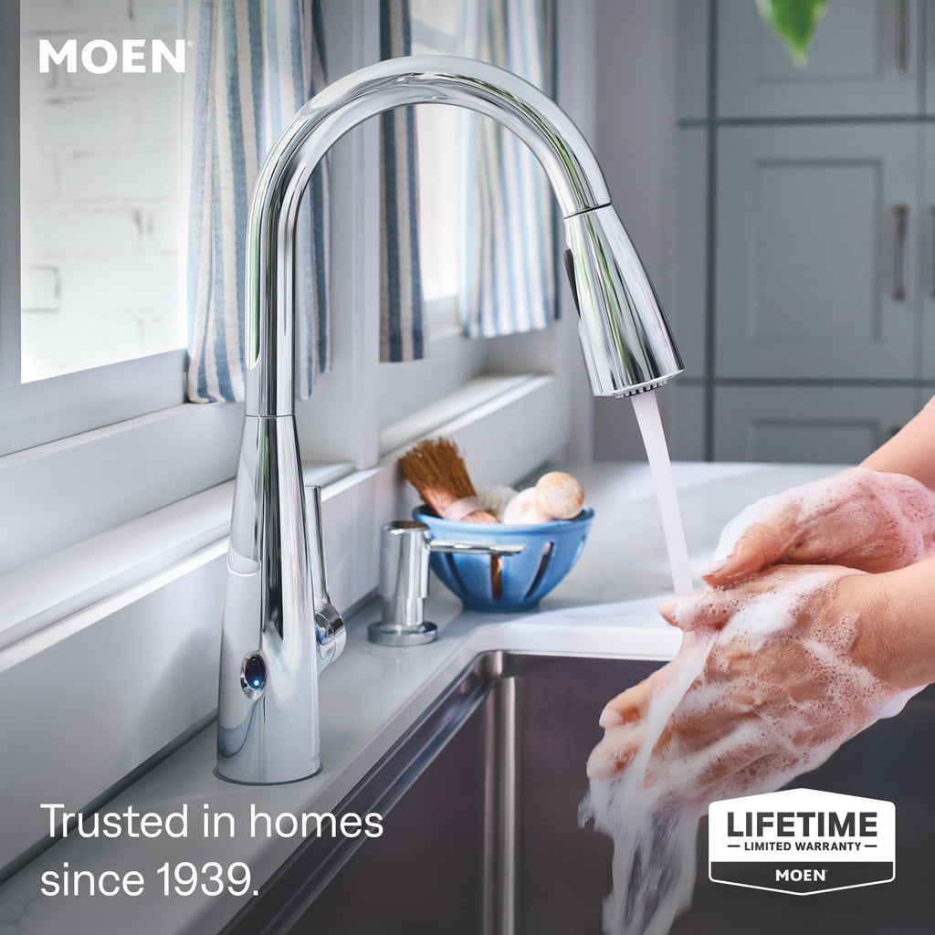 Moen Haelyn Spot Resist Stainless Single-Handle Pull-Down Sprayer Kitchen Faucet Featuring Power Boost for a Faster Clean, Soap Dispenser Included, 87627SRS